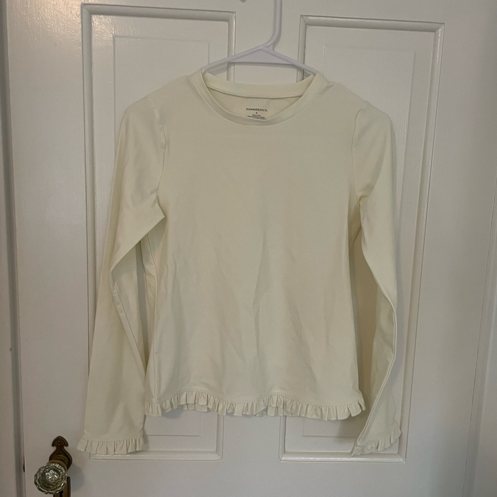 summersalt Cream Long Sleeve Swim Coverup with Ruffle Trim